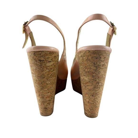 Jimmy Choo Nude Patent Leather Prova Peep Toe Wedge Sandals Size EU 38.5 - Picture 7 of 16